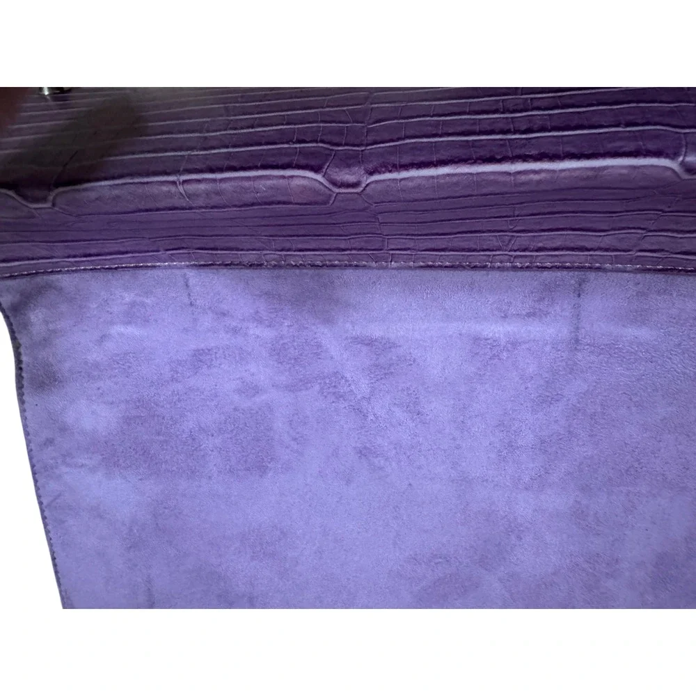 Purple Suede and Croc Embossed Leather Trapezoid Tote Bag Shoulder Bag